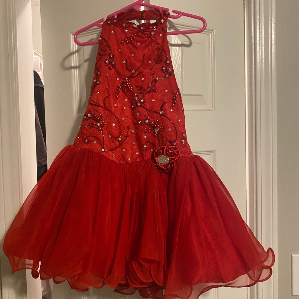 Red Embellished Halter Dress pageant wear